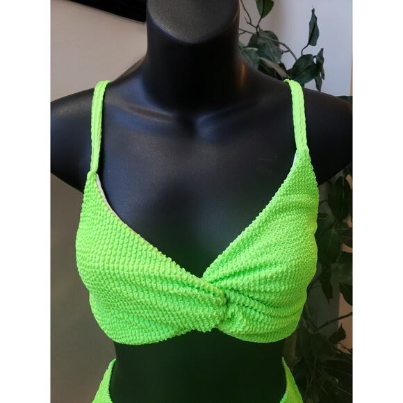 Womens 2 Piece Swimsuit Large Green Crinkle Stretch Twist Front Adjustable Strap - Picture 5 of 7